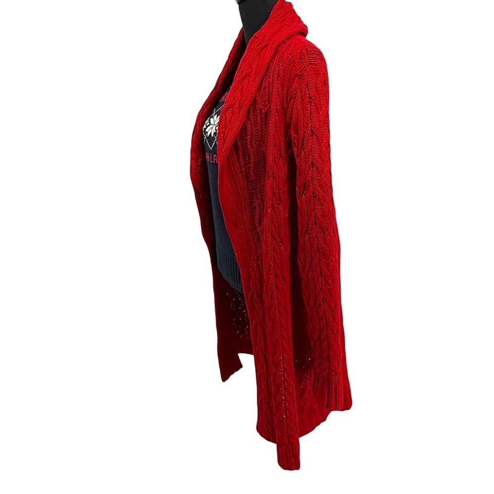 Lauren Ralph Lauren Women Cardigan Red Cable Knit Silk Cashmere Y2K 90s Large‎ - Picture 4 of 8